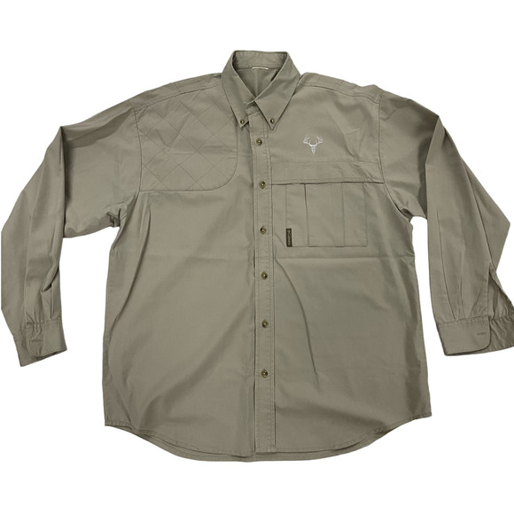 Men's Columbia Quilted Shoulder Khaki Hunting Button Up Long Sleeve Shirt XXL - Picture 1 of 7
